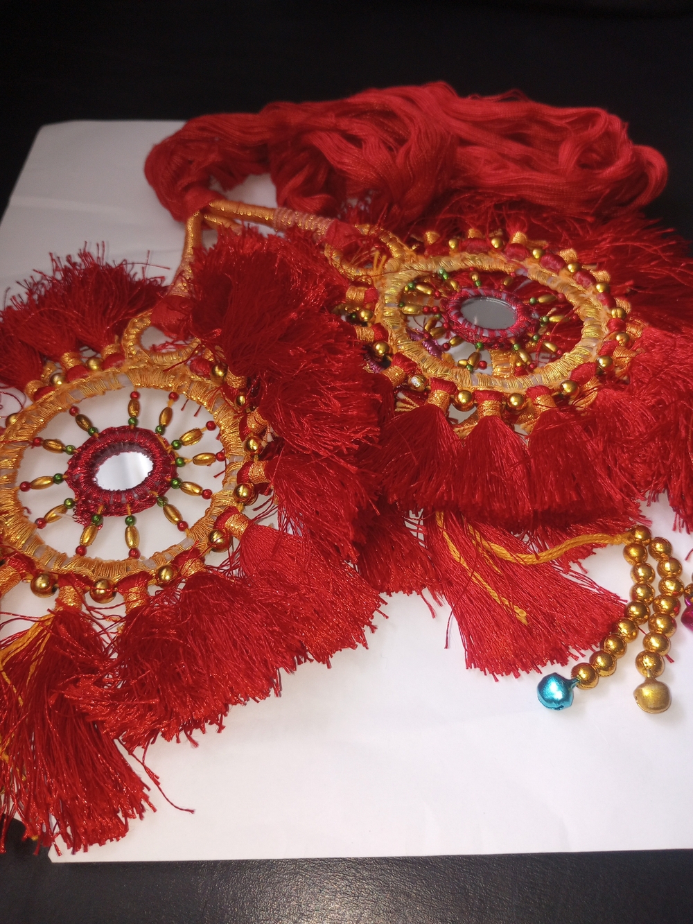 Red Bohemian Mirror Tassel Earrings - Unbranded